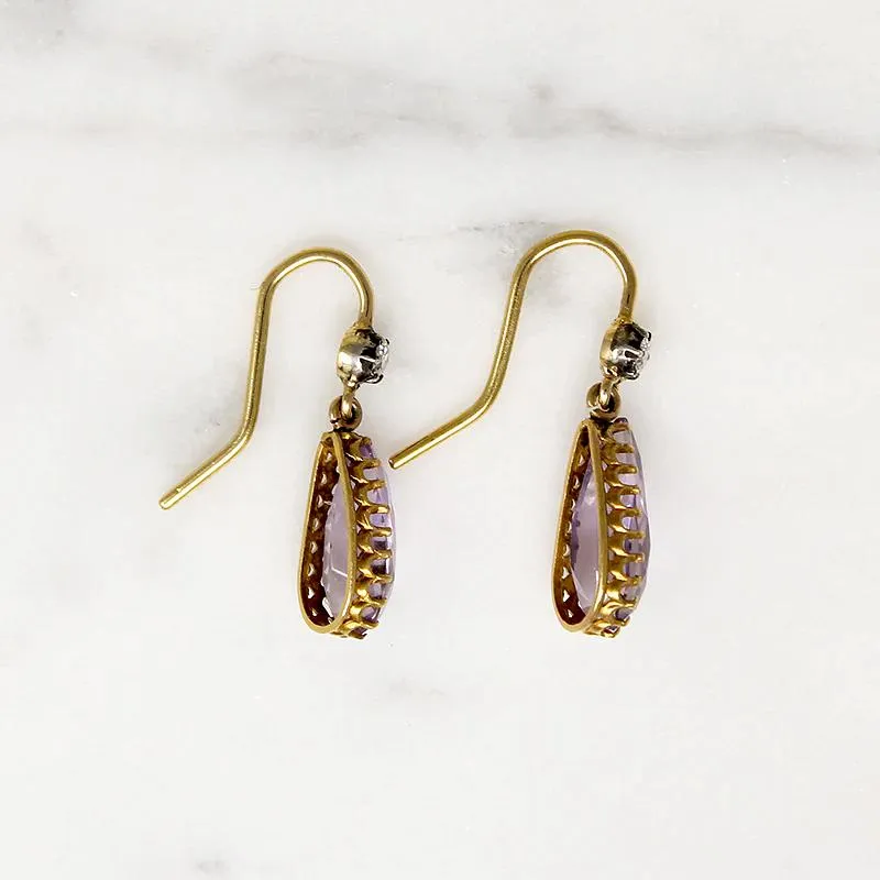 Delightful Amethyst Drop Earrings with Diamond Accents