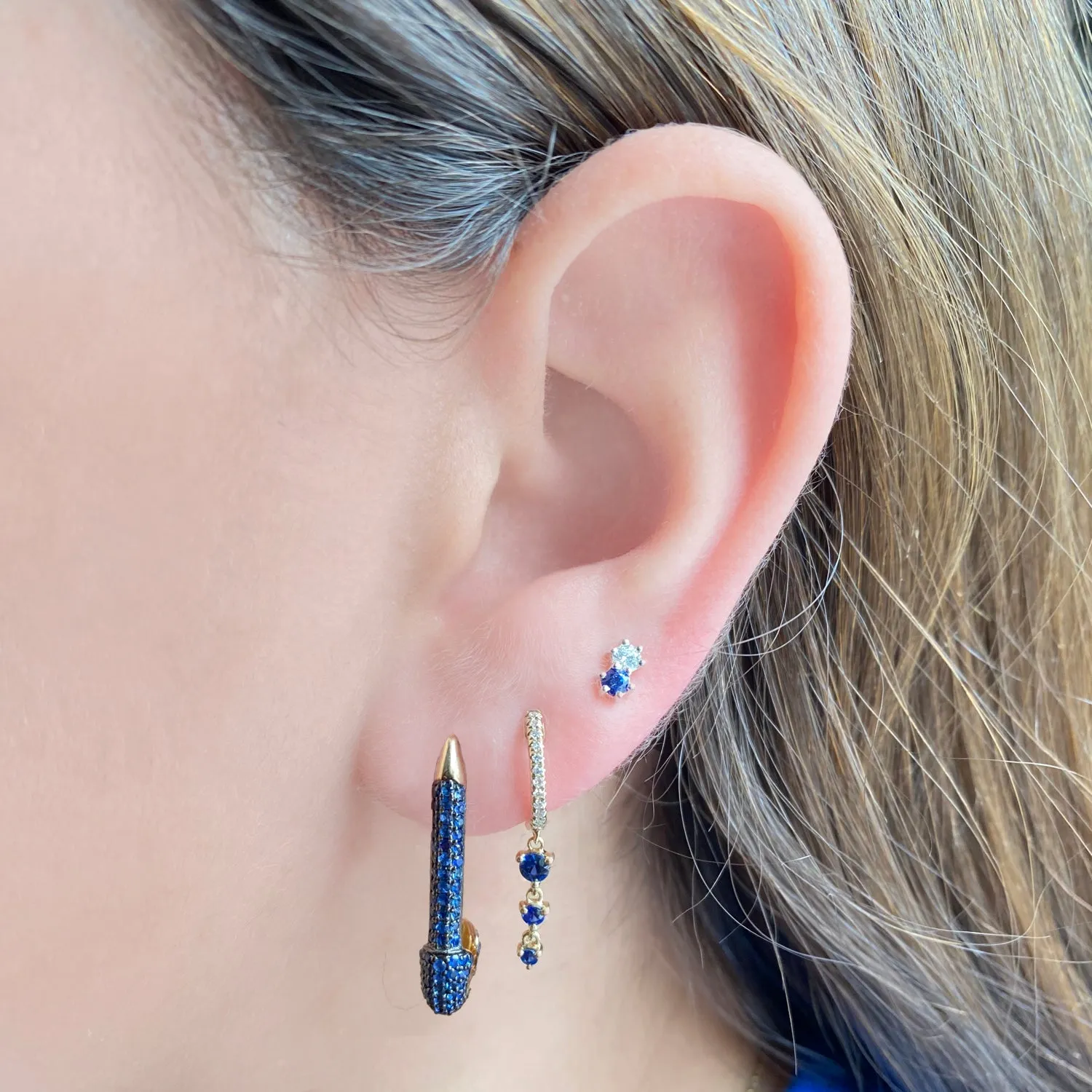Diamond & Blue Sapphire Duo Stud Earring