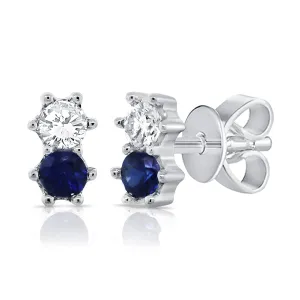 Diamond & Blue Sapphire Duo Stud Earring