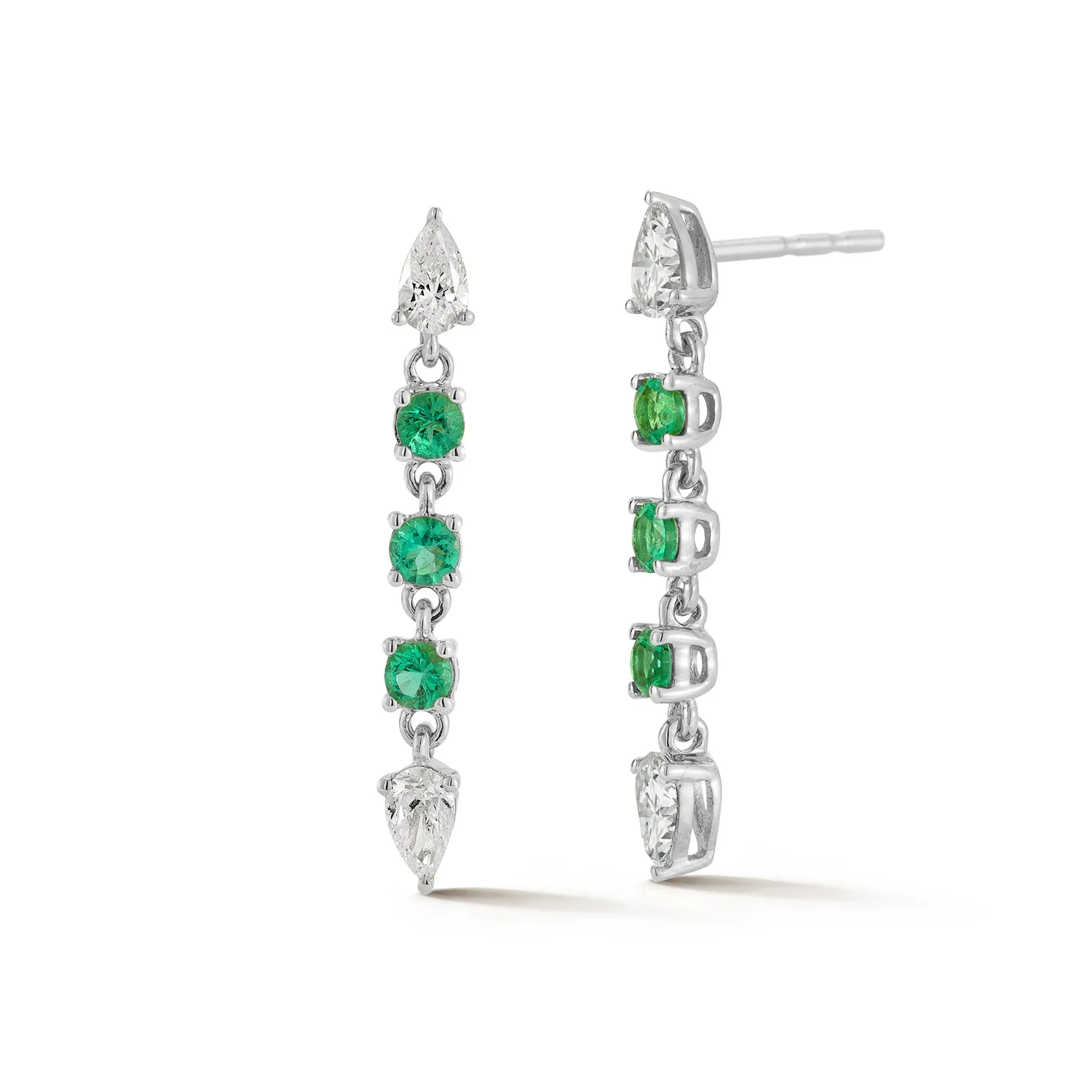 Diamond & Emerald Drop Stud Earrings