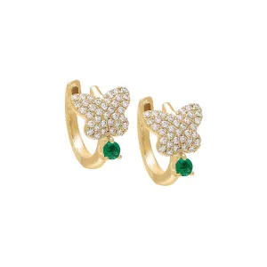 Diamond Butterfly Emerald  Huggie Earring 14K