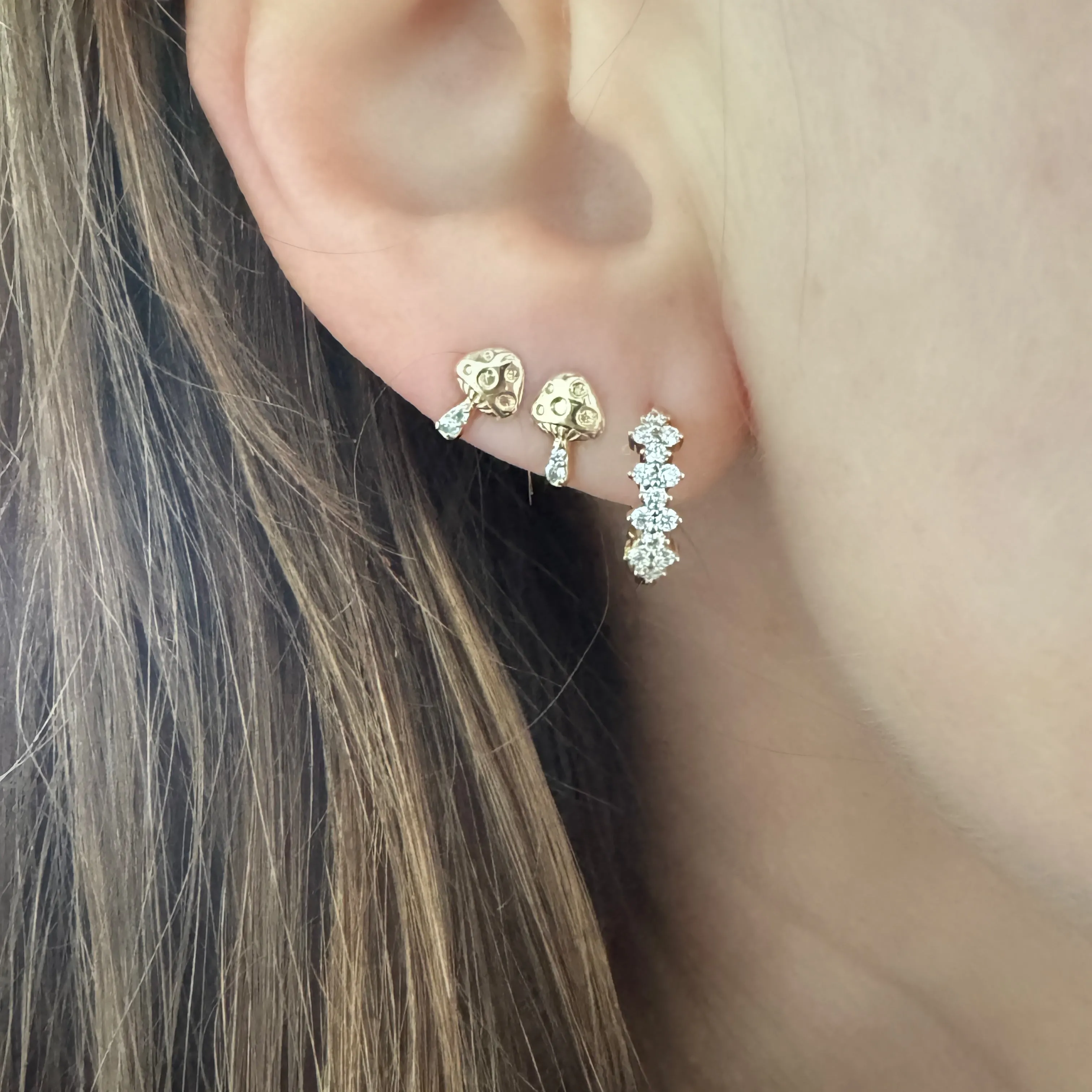 Diamond Mushroom Stud Earrings