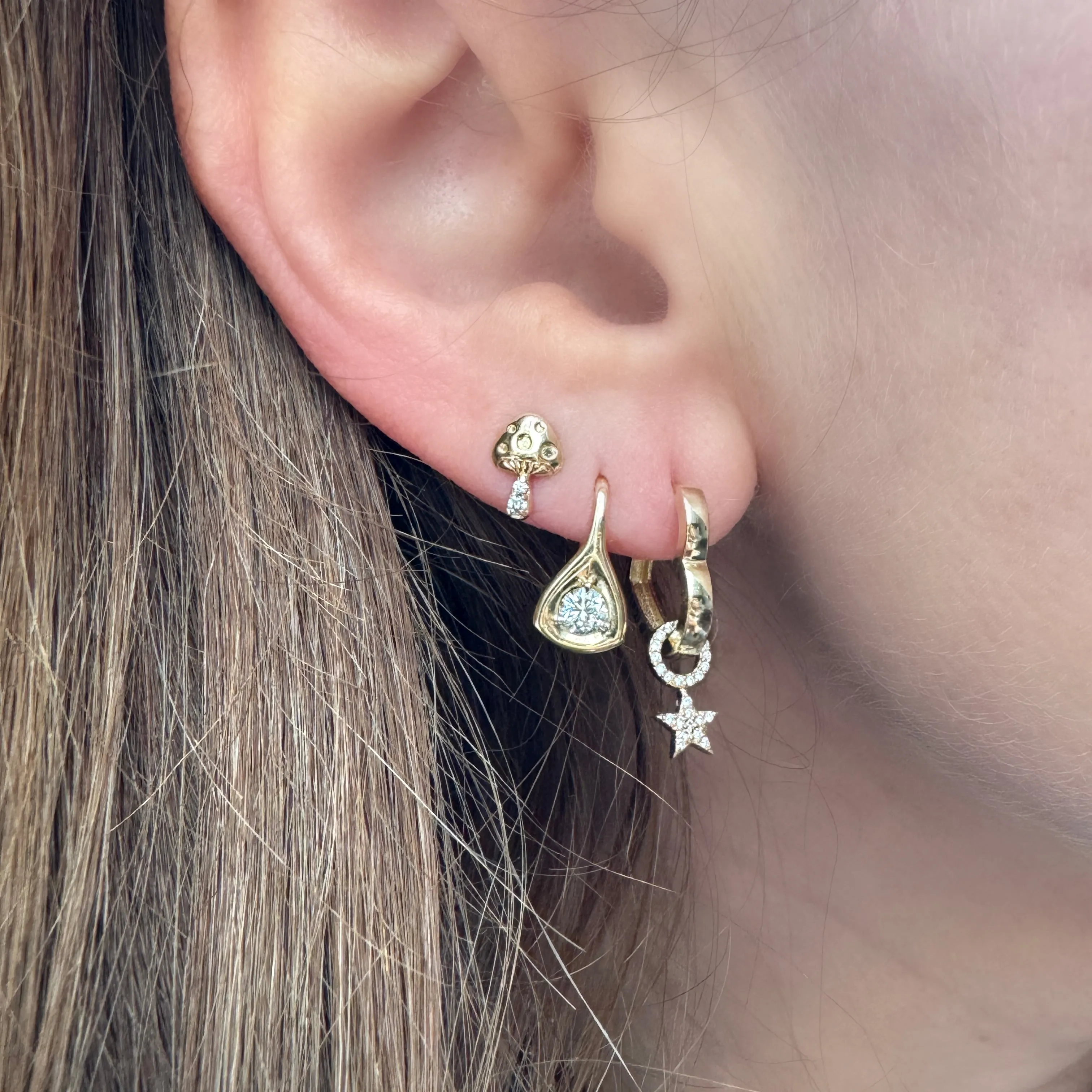 Diamond Mushroom Stud Earrings