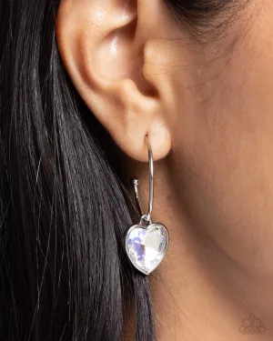Diamond of the Night - White - Heart Gem Paparazzi Drop Hoop Earrings