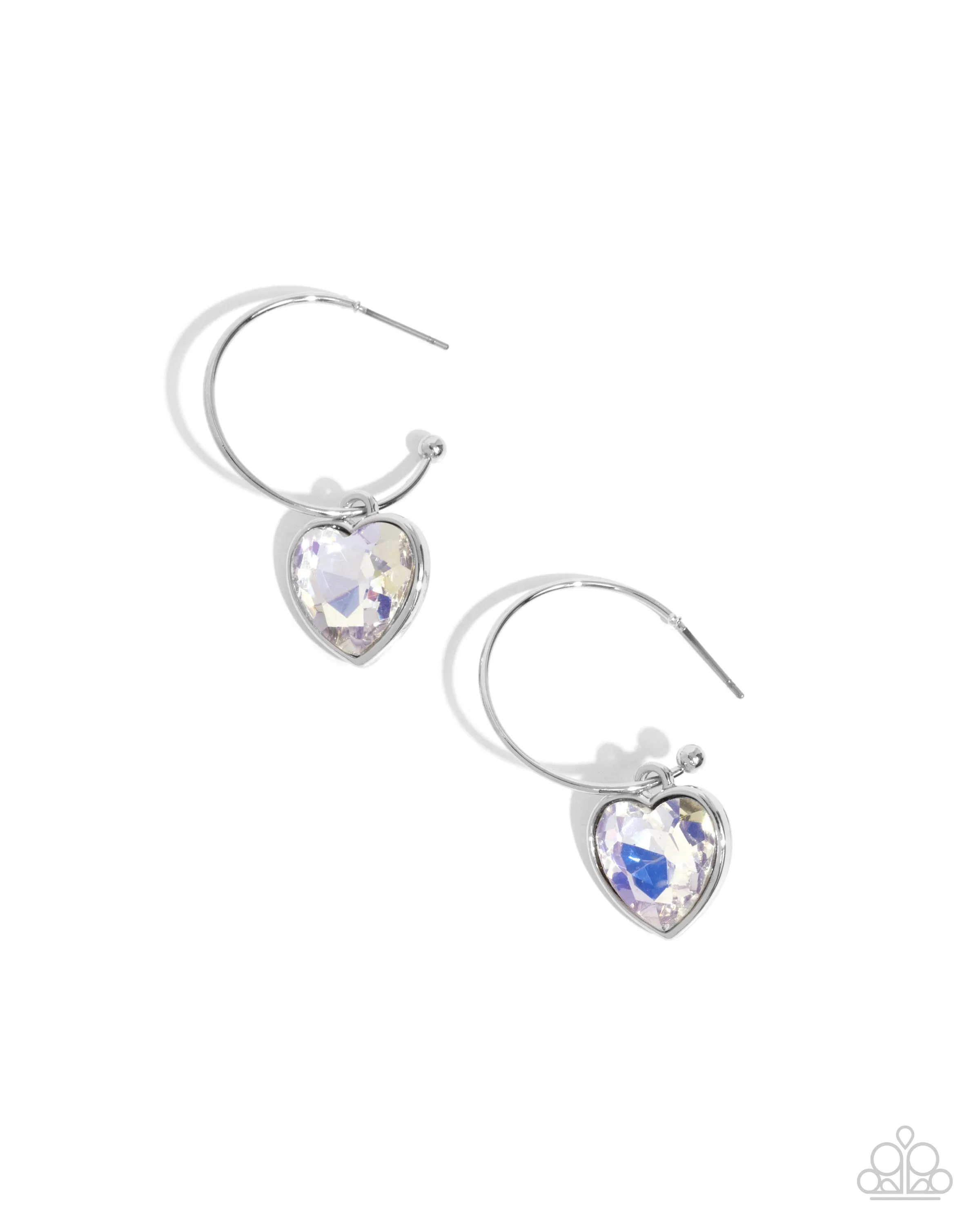 Diamond of the Night - White - Heart Gem Paparazzi Drop Hoop Earrings