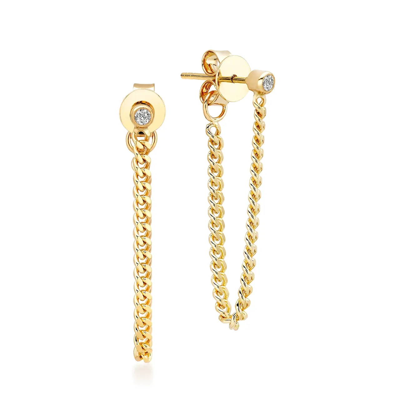 Diamond Post Baby Cuban Soft Chain Drop Earrings
