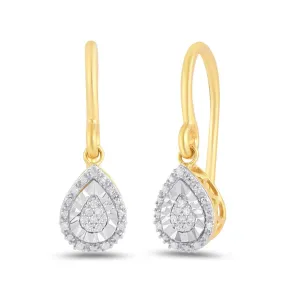 Diamond Set Pear Halo Drop Earrings in 9ct Yellow Gold