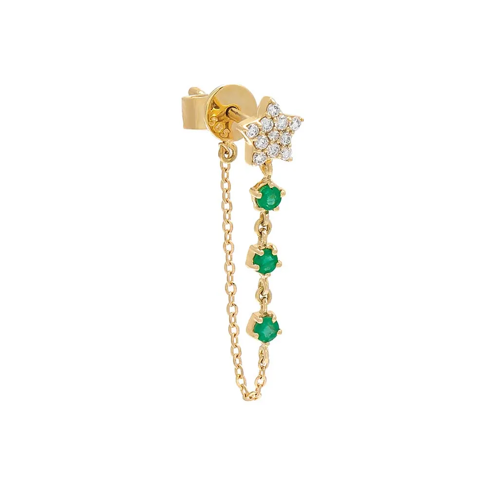 Diamond Star X Gemstones Chain Stud Earring 14K