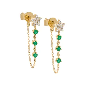 Diamond Star X Gemstones Chain Stud Earring 14K