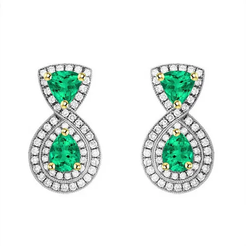 Double Halo Drop Earrings Green Emeralds And Diamonds Jewelry