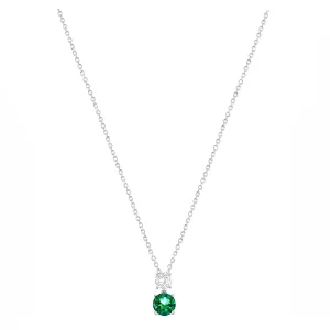 Double Round CZ and Emerald Drop Necklace