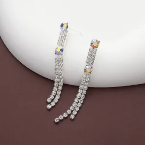 Double Row AB Rhinestone Drop Pageant Earrings | Prom Earrings |  646490