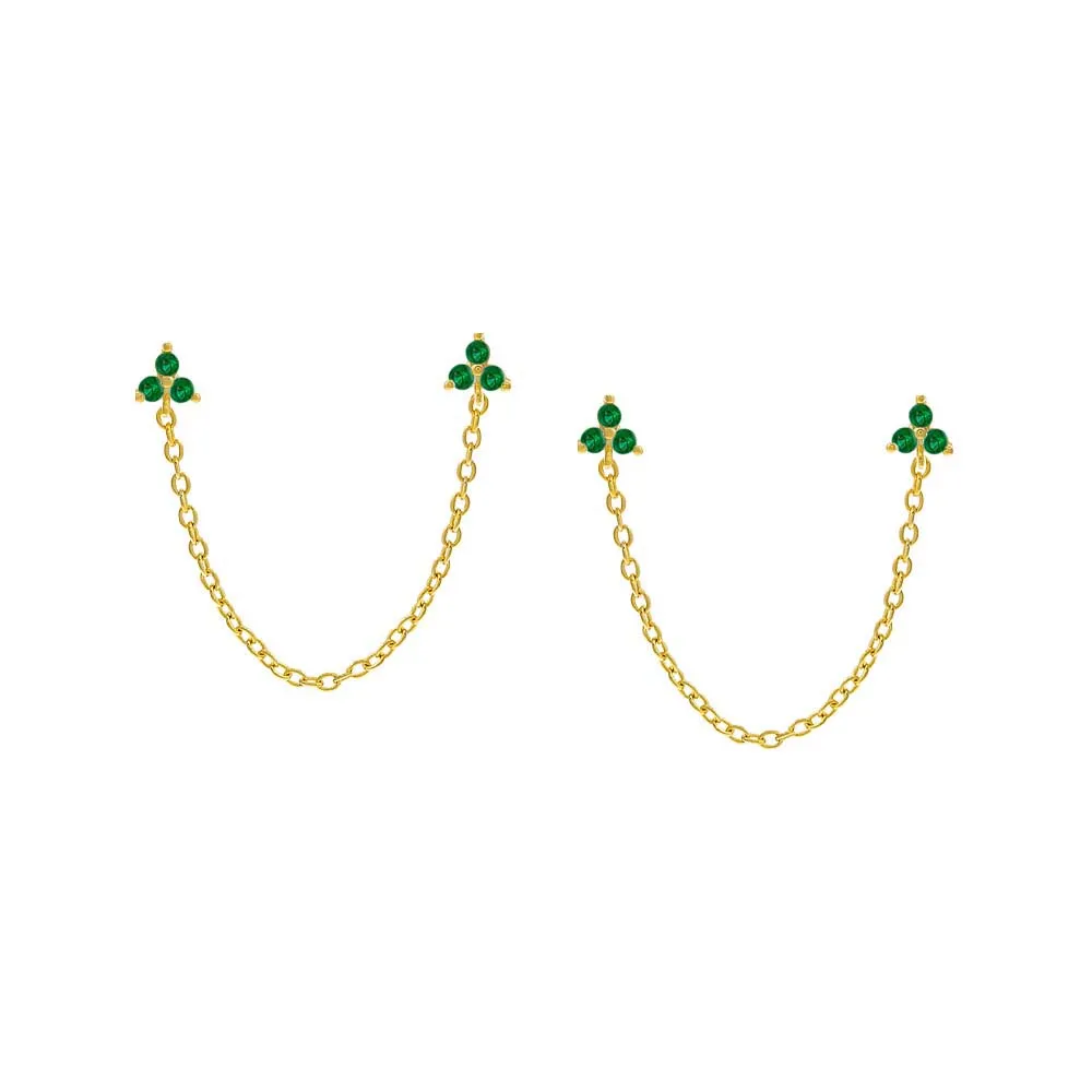 Double Trio Cluster Chain Stud Earring