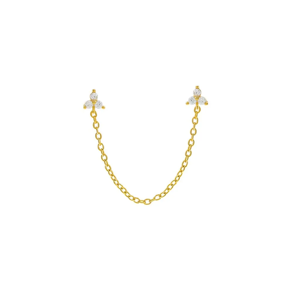 Double Trio Cluster Chain Stud Earring