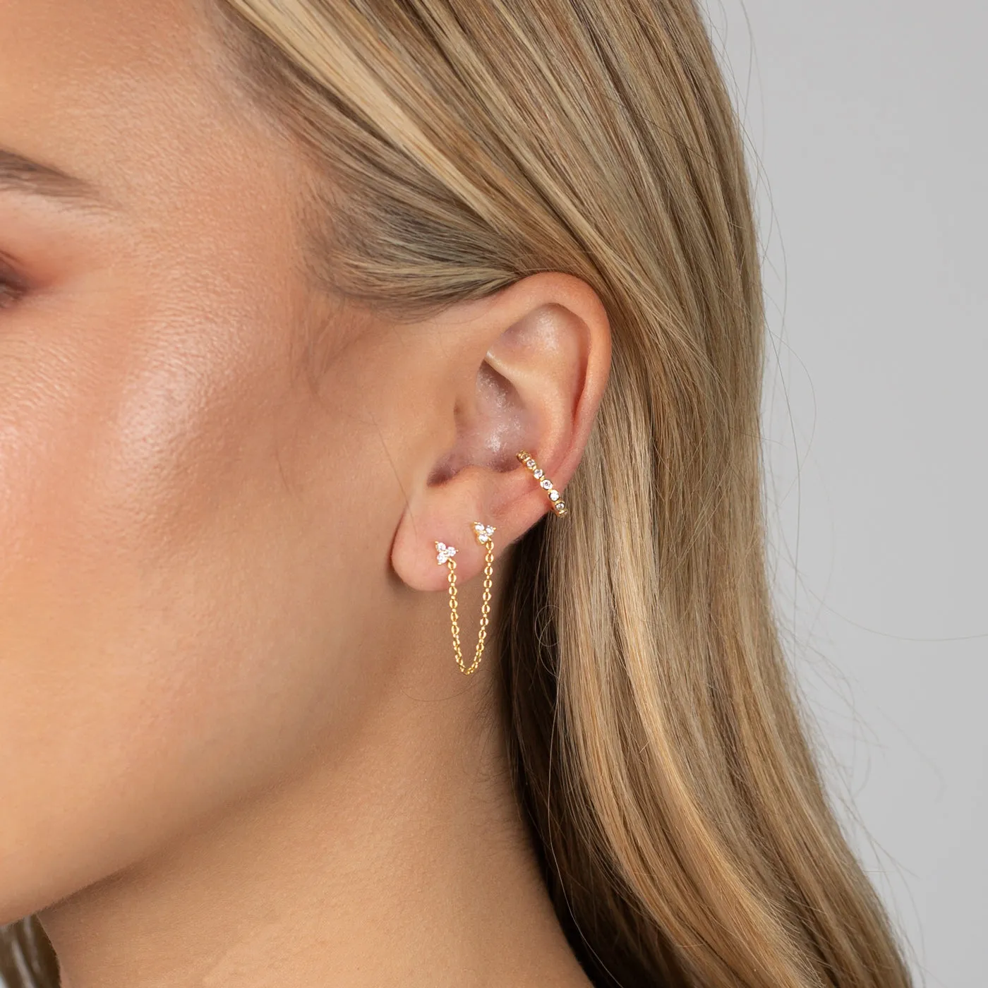 Double Trio Cluster Chain Stud Earring