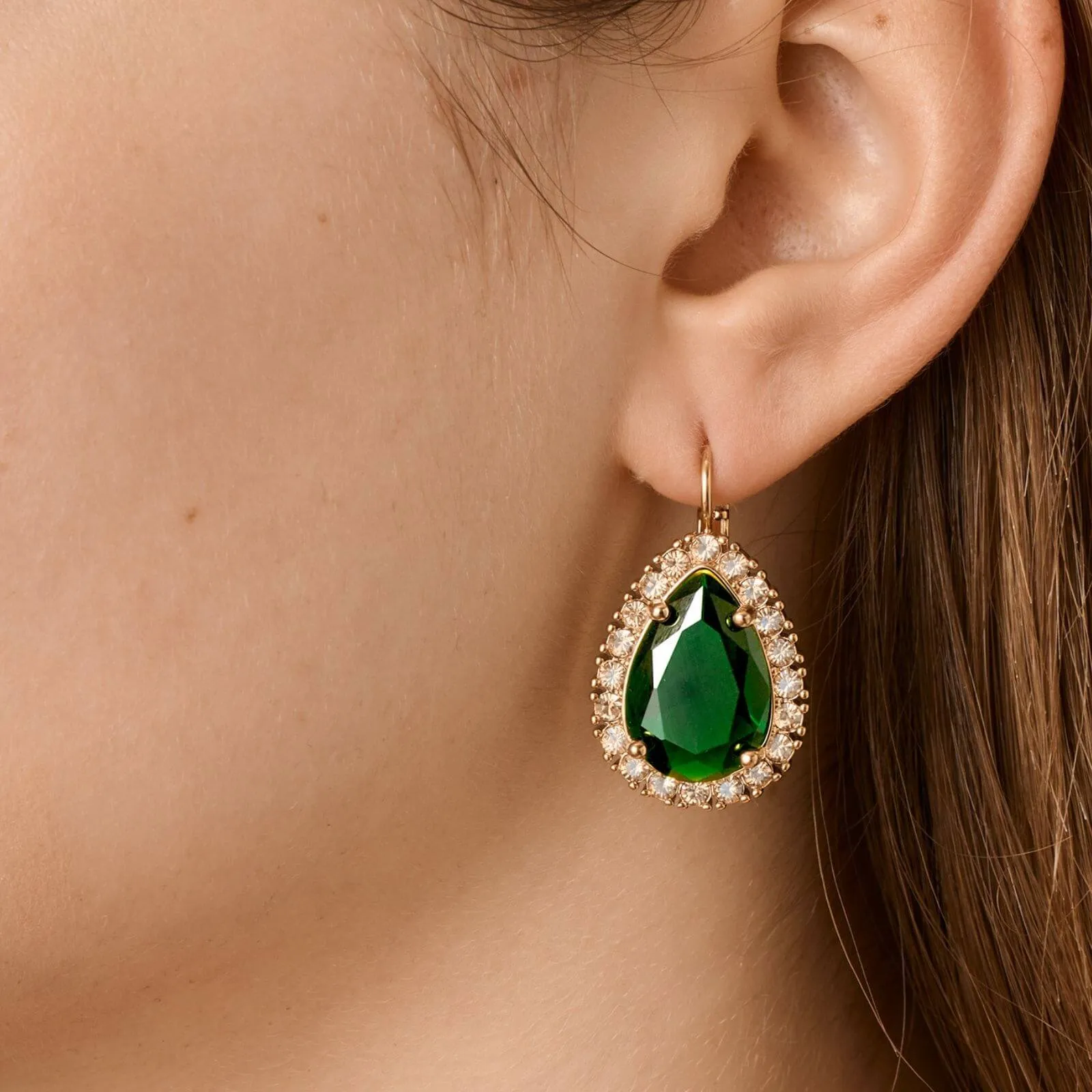 Dyrberg Kern Fiora Gold Earrings - Emerald Green/Golden