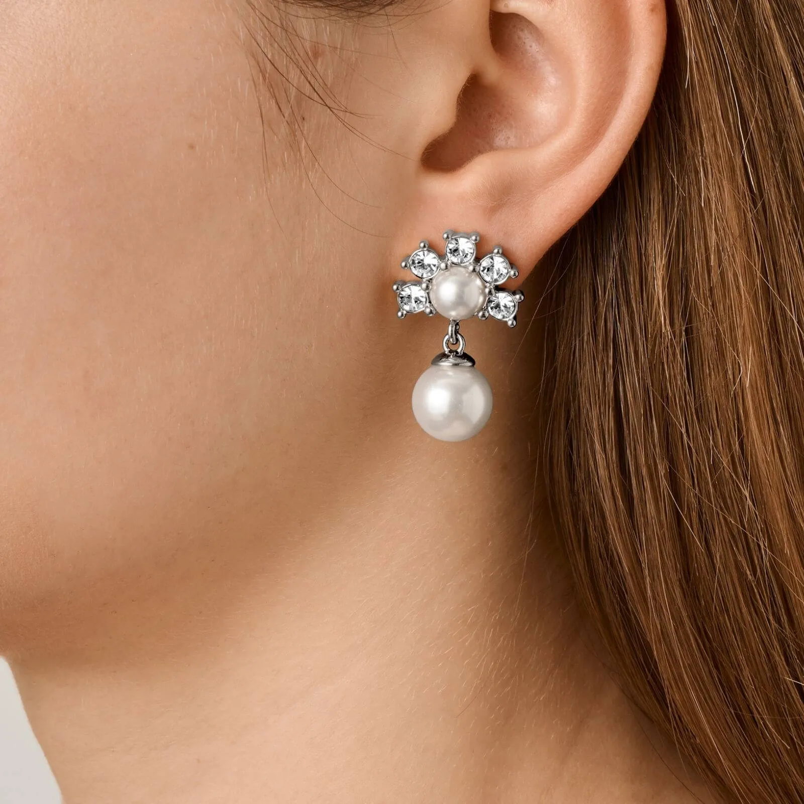 Dyrberg Kern Veronica Silver Drop Earrings -  White Pearl