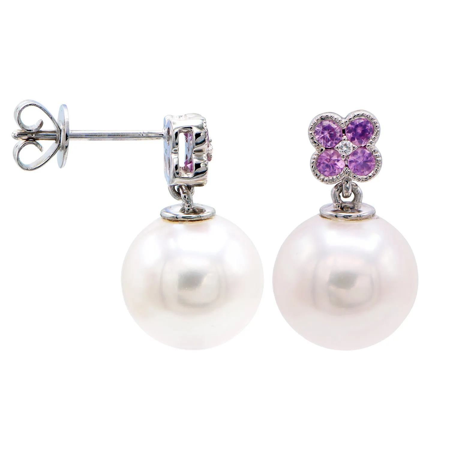 Earrings 14KW/1.2G W.FW 8PS-0.34CT 2RD-0.01CT 10-11mm