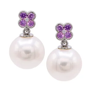 Earrings 14KW/1.2G W.FW 8PS-0.34CT 2RD-0.01CT 10-11mm