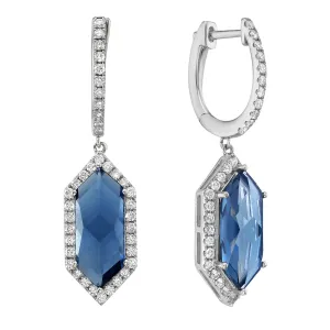 Earrings 14KW/4.4G 2LBT-6.08CT 78RD-0.73CT London Blue Topaz
