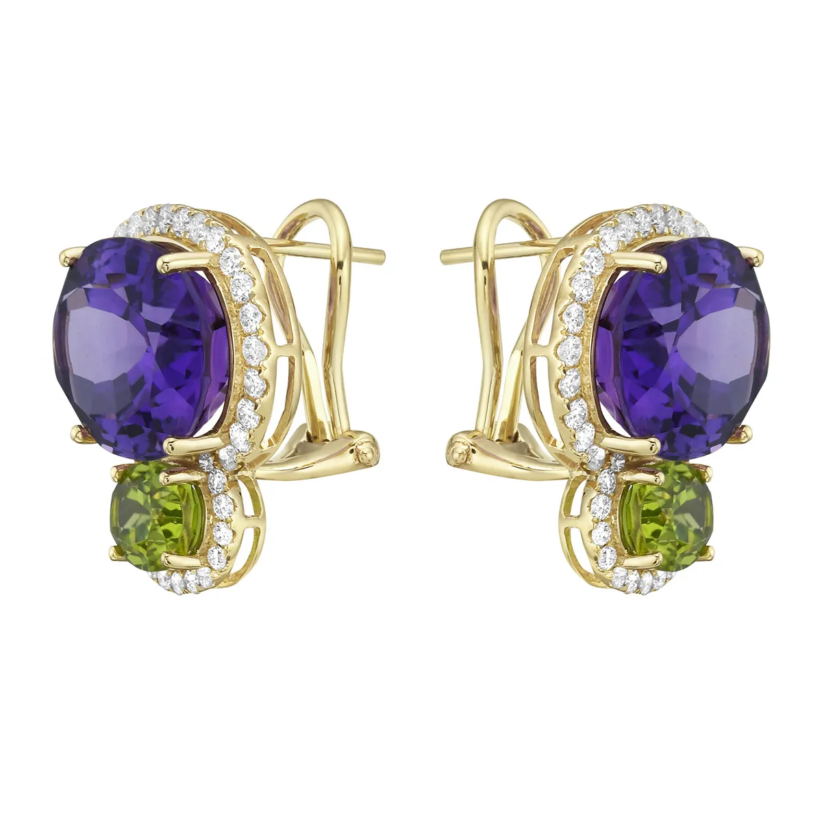 Earrings 14KY/6.3G 2AME-17.29CT 2PER-2.87CT 76RD-1.10CT Amethyst & Peridot