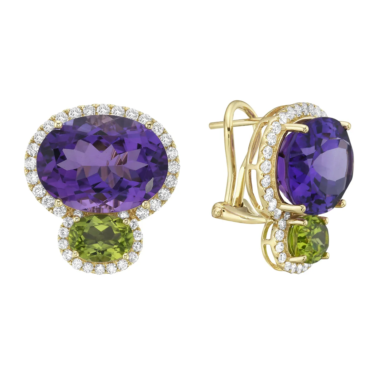 Earrings 14KY/6.3G 2AME-17.29CT 2PER-2.87CT 76RD-1.10CT Amethyst & Peridot