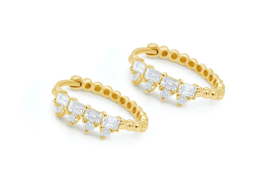 Earrings 18k Yellow Gold Hoops & Diamonds