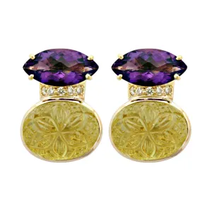 Earrings- Amethyst, Lemon Quartz And Diamond (1854G)