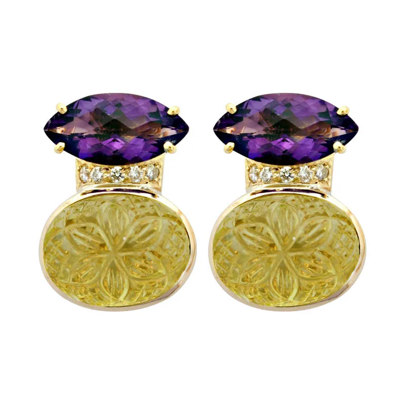 Earrings- Amethyst, Lemon Quartz And Diamond (1854G)