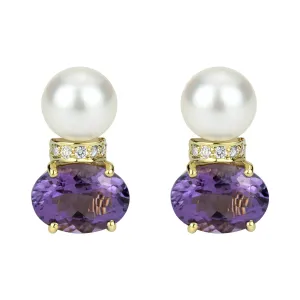 Earrings -  Amethyst Pearl And Diamond