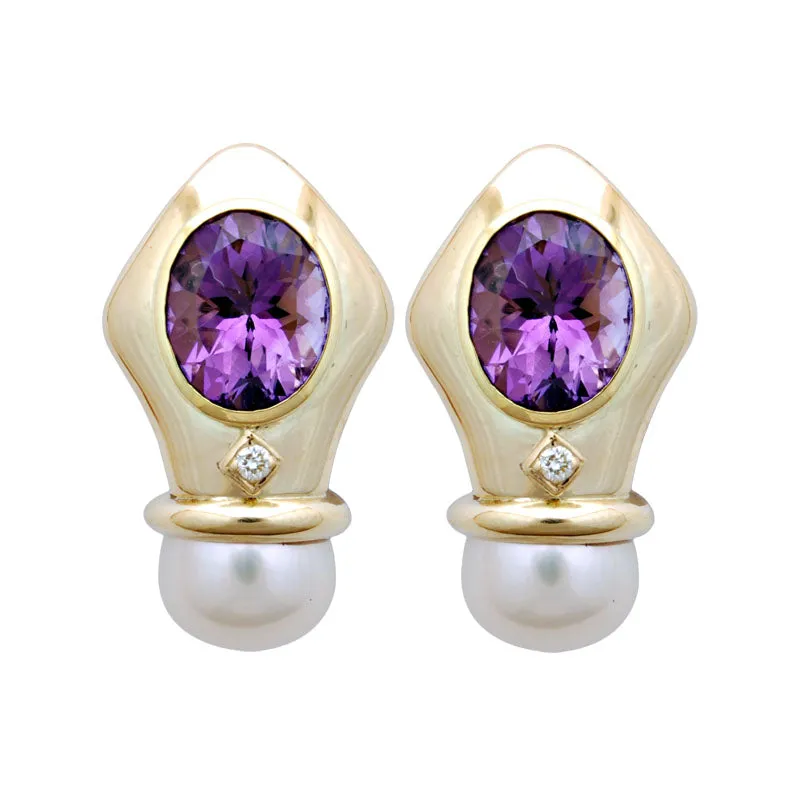 Earrings-Amethyst, Pearl and Diamond