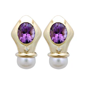 Earrings-Amethyst, Pearl and Diamond