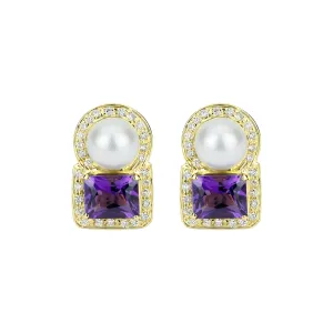 Earrings - Amethyst, South Sea Pearl And Diamond