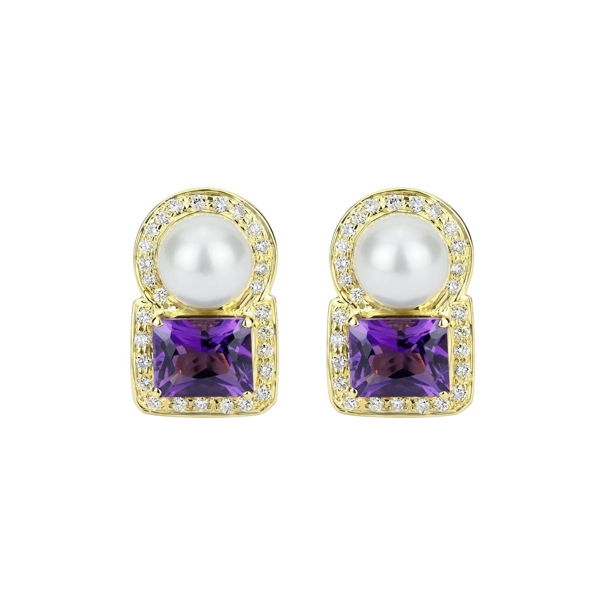Earrings - Amethyst, South Sea Pearl And Diamond