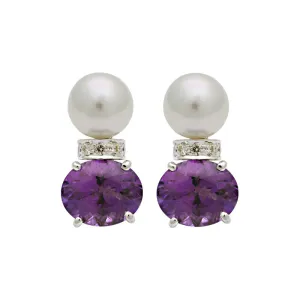 Earrings-Amethyst, South Sea Pearl and Diamond