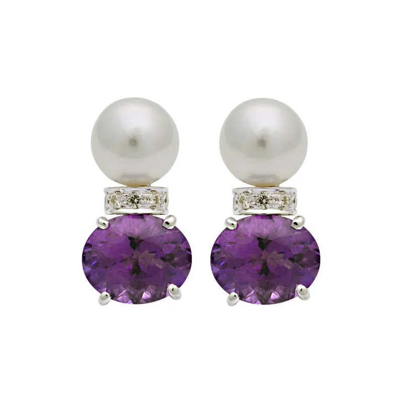 Earrings-Amethyst, South Sea Pearl and Diamond