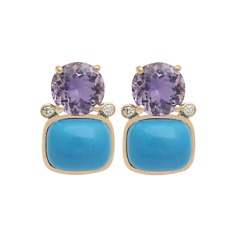 Earrings-Amethyst, Synthetic Turquoise and Diamond  (2124I)