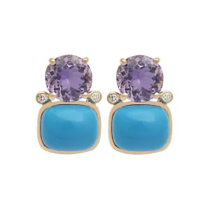 Earrings-Amethyst, Synthetic Turquoise and Diamond  (2124I)