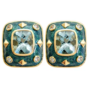 Earrings-Aquamarine and Blue Topaz (Enamel)