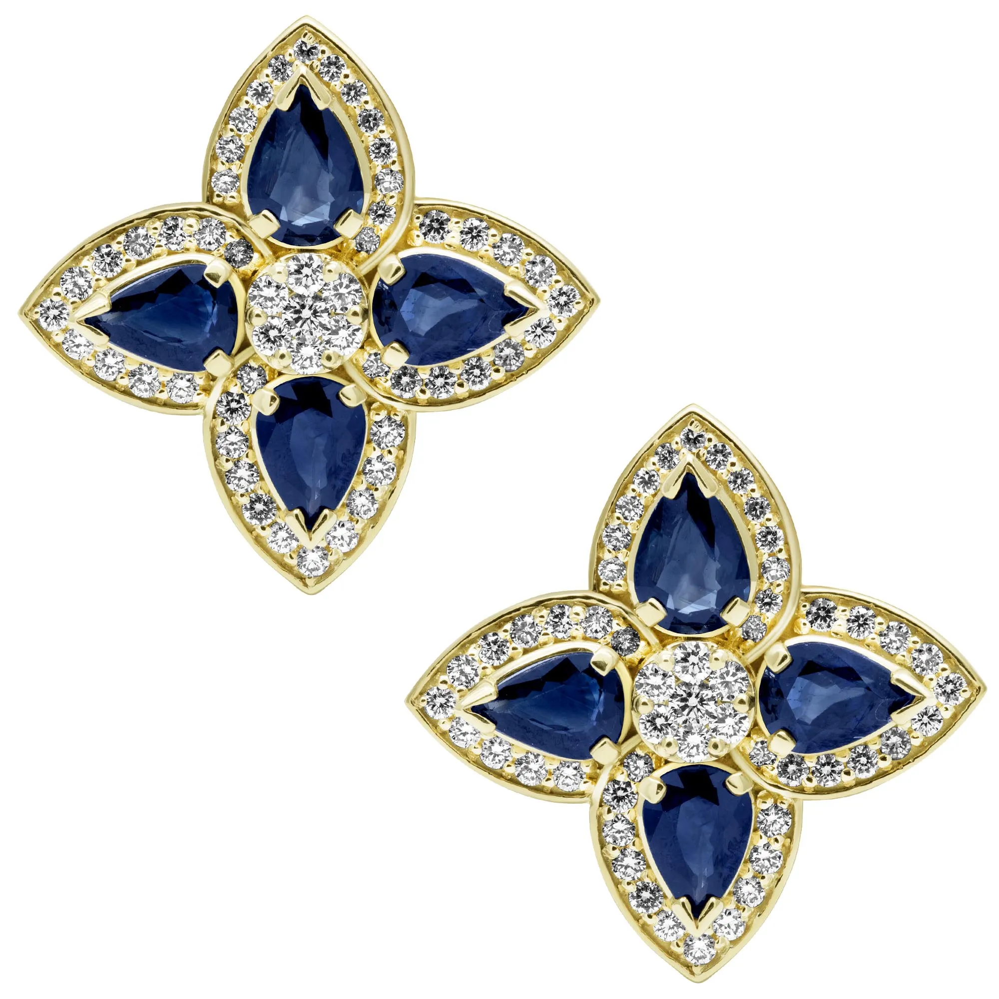 Earrings - Blue Sapphire And Diamond In 18k Gold