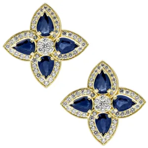 Earrings - Blue Sapphire And Diamond In 18k Gold