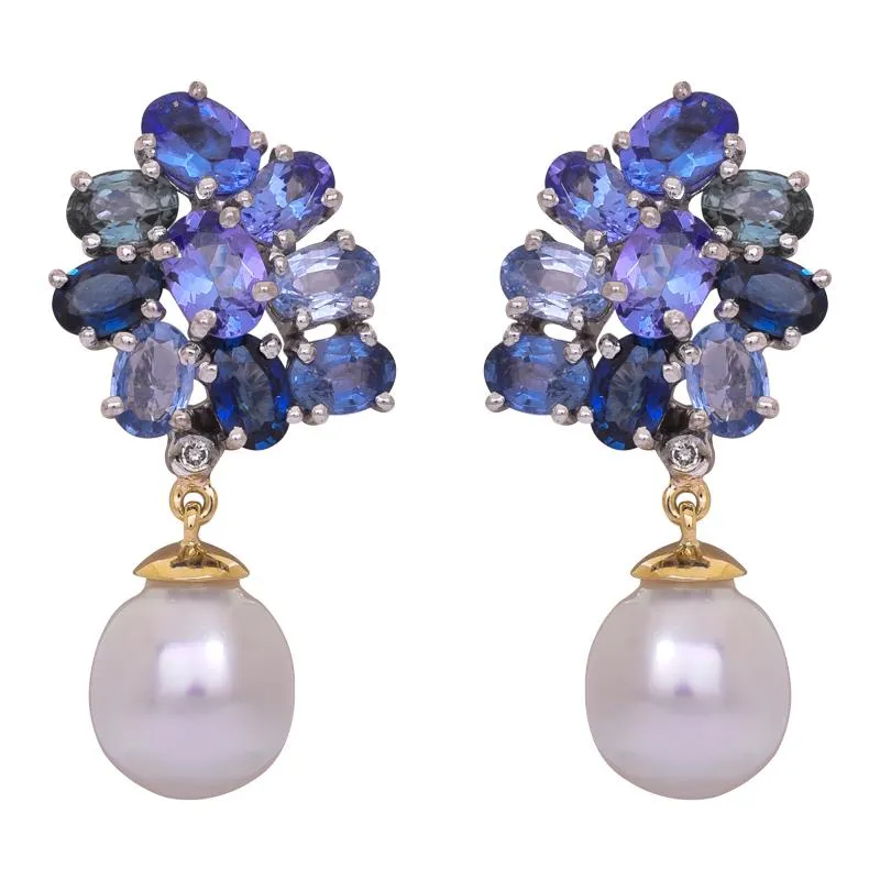 Earrings- Blue Sapphire, Tanzanite, South Sea Pearl and Diamond  (40IM)