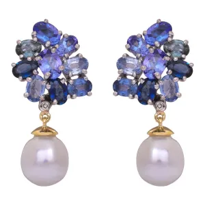 Earrings- Blue Sapphire, Tanzanite, South Sea Pearl and Diamond  (40IM)
