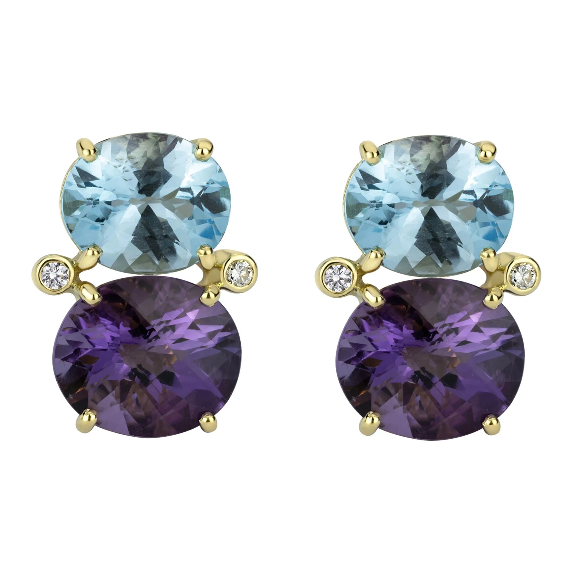Earrings - Blue Topaz, Amethyst And Diamond (2309D)