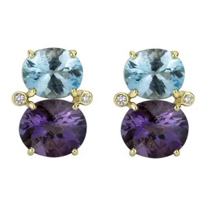 Earrings - Blue Topaz, Amethyst And Diamond (2309D)