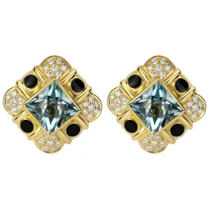 Earrings- Blue Topaz And Diamond (enamel) (1509C)