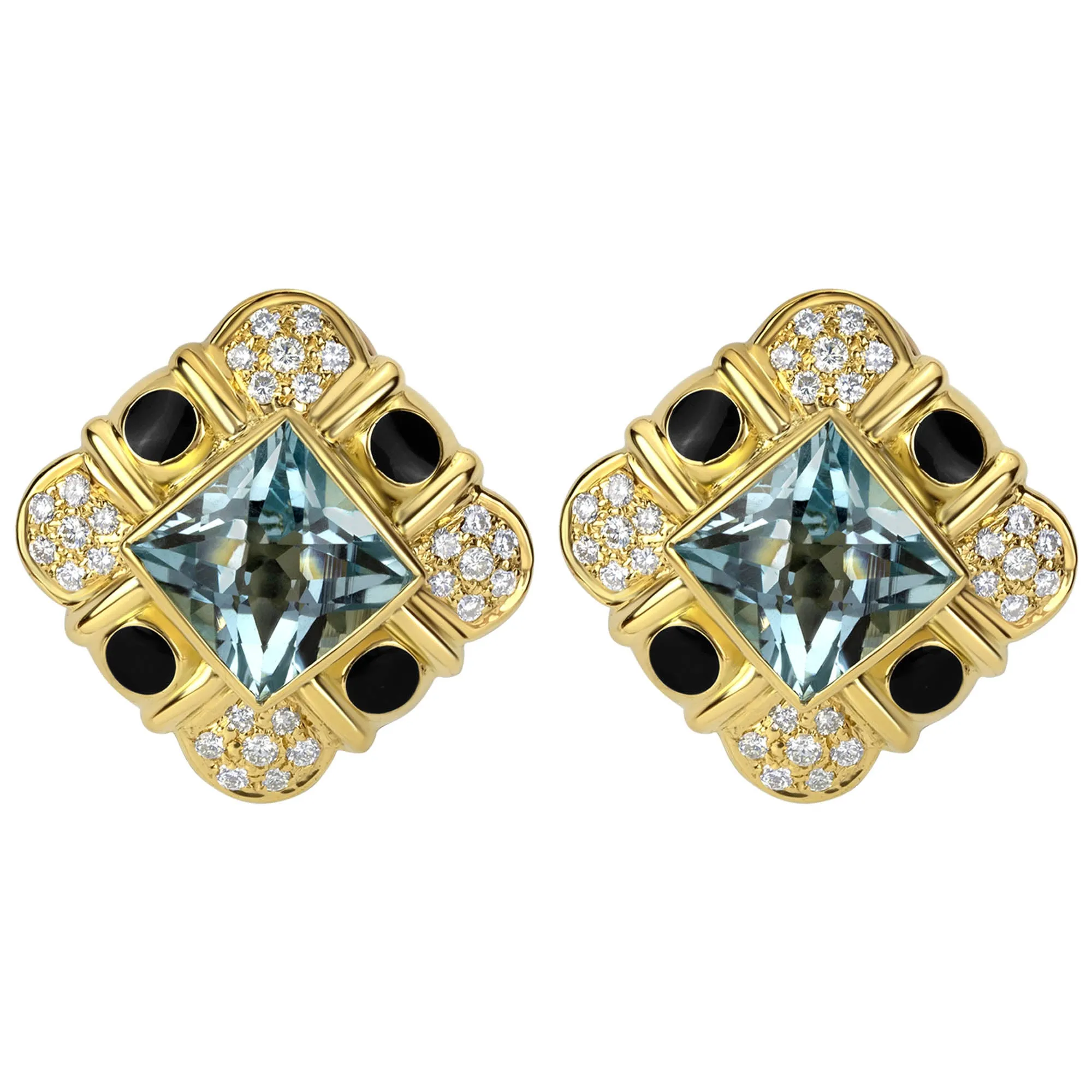 Earrings- Blue Topaz And Diamond (enamel) (1509C)