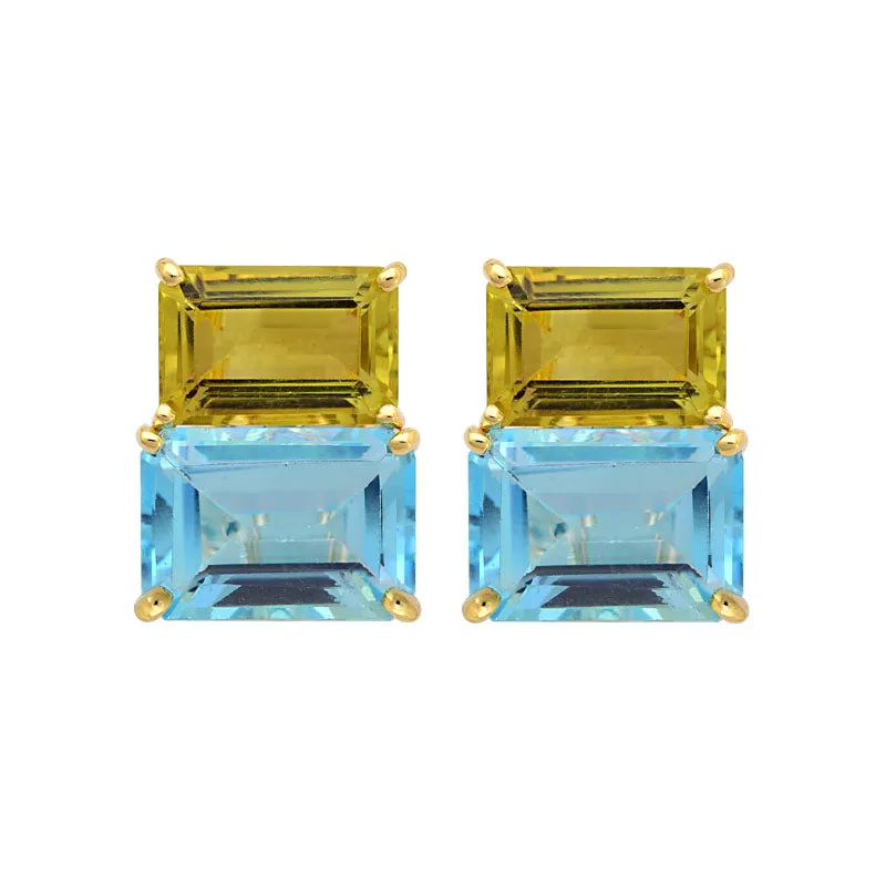 Earrings-Blue Topaz and Lemon Quartz
