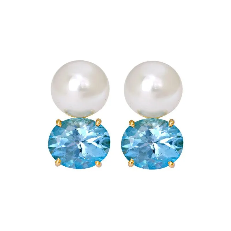 Earrings- Blue Topaz and South Sea Pearl  (2182C)