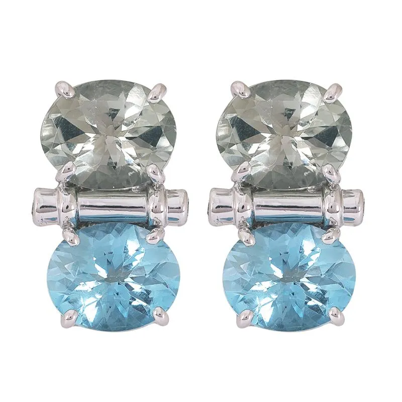 Earrings- Blue Topaz, Green Quartz and Diamond  (273AS)